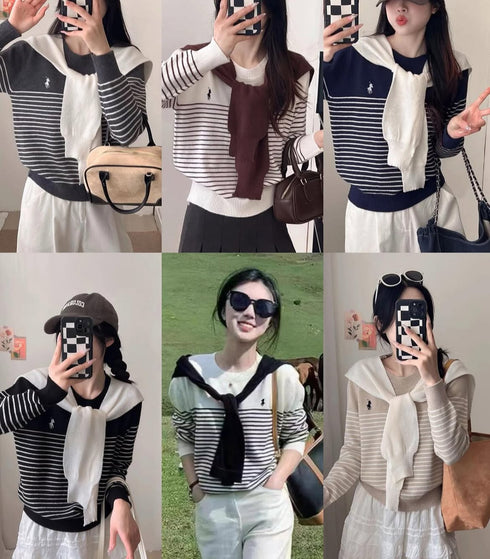 Stripes around Neck Pullover Sweater